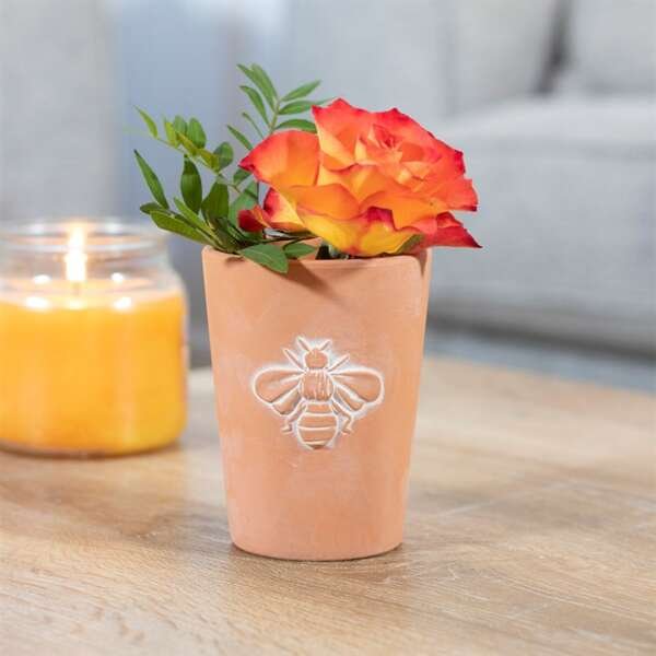 Small Terracotta Single Bee Motif Plant Pot - Image 3