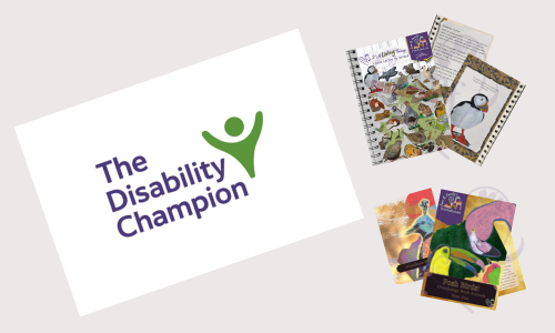 The Disability Champion logo & covers for It's A Living Thing Zine & Posh Birds Zine.